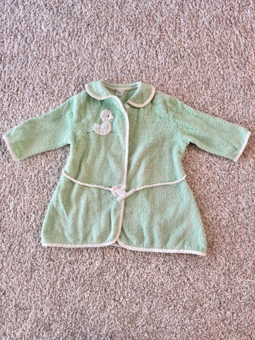 Vintage 1960s Junior Belted Terry Bathrobe With Duck Motif For 4T